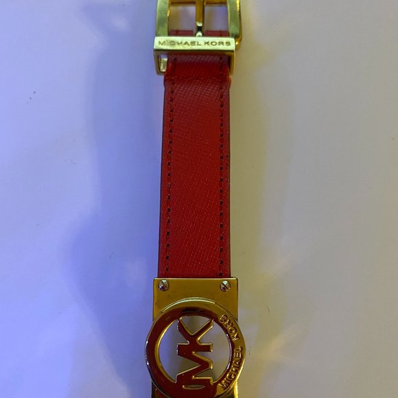 MICHAEL KORS FULTON RED LEATHER BRACELET WITH MK LOGO - Picture 4 of 4